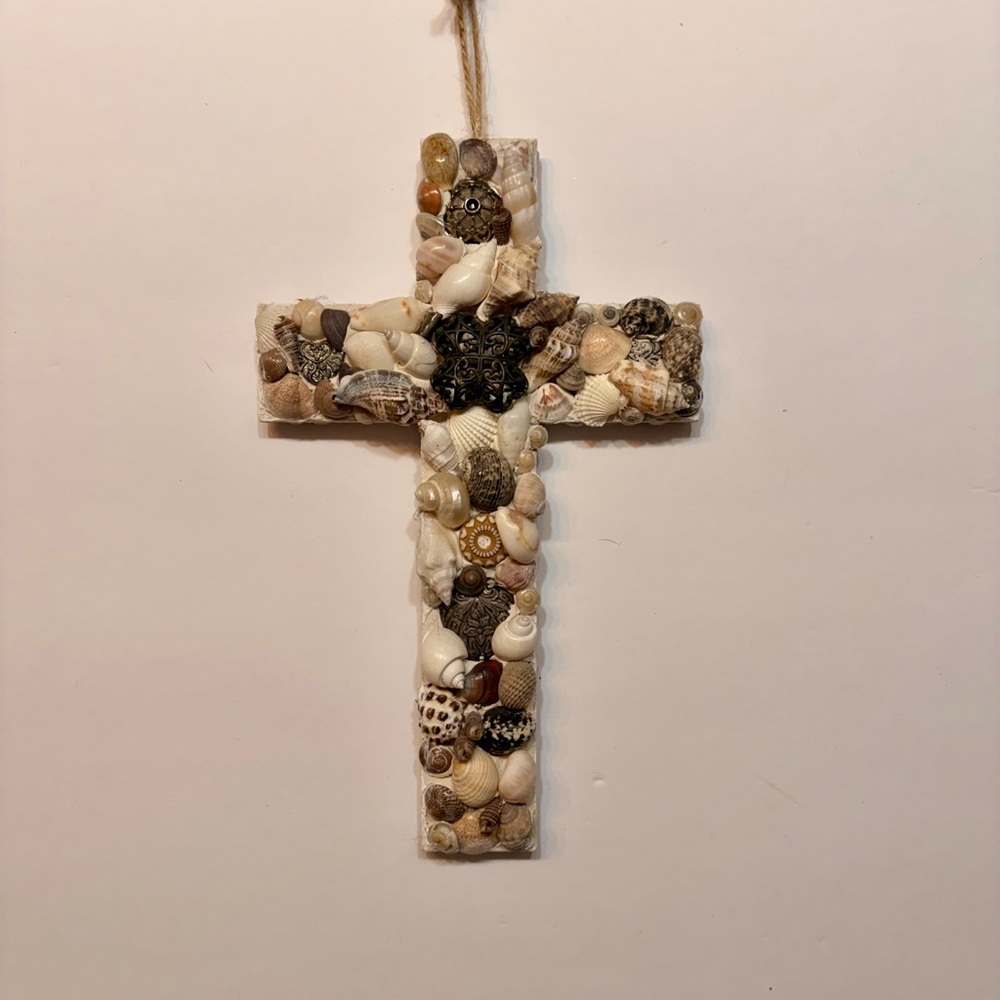 Seashell Decorative Cross Wall Hanging - Neutral Tones